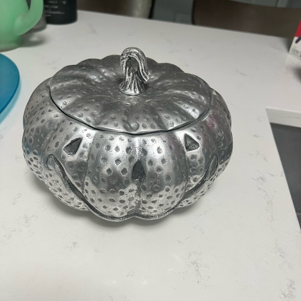 Silver Pumpkin-Shaped Decorative Container